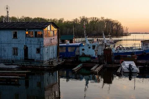 Boat dock on the river Stock Photos