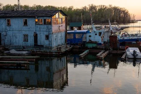 Boat dock on the river Stock Photos