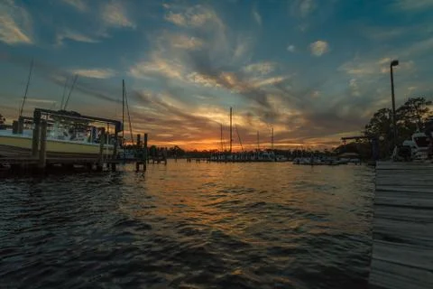 Boat Dock at Sunset Stock Photos