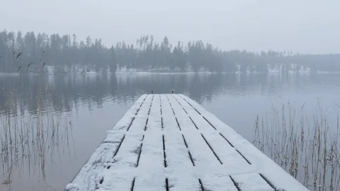Boat dock on winter river Stock Footage 123229242