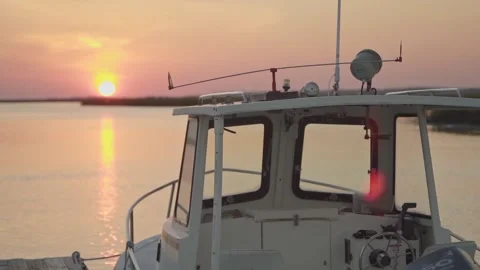 Boat Docked In Marshland At Sunset Stock Footage 205400196