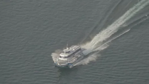 Boat docking at the mouth of the river 스톡 동영상 149124014