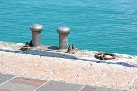 Boat docking point at the end of a pier Stock Photos