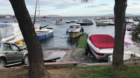 Boat docking at the yacht Stock Footage 145901157