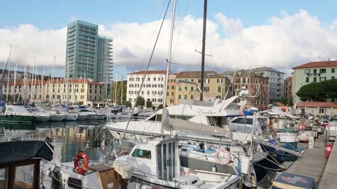 Boat docks with lots of boats Stock Footage 83944239
