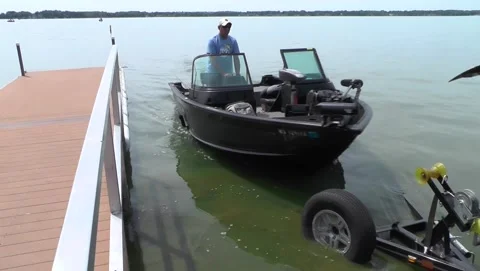 Boat Drives On Trailer From Front Stock Footage 201110276