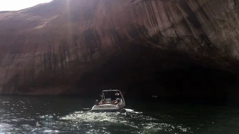 Boat driving between canyon walls HD Stock-Footage 80238095