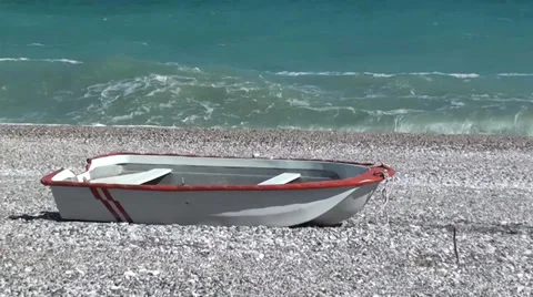 Boat dry at the empty beach Stock Footage 37278006