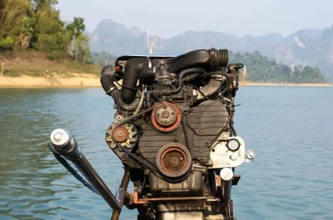 Boat engine on nature background Foto stock