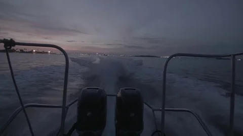 Boat engine working at sea on a sunset Stock-Footage 75170639
