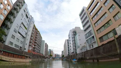 A boat excursion in the canal in Osaka Japan Stock Footage 129278059