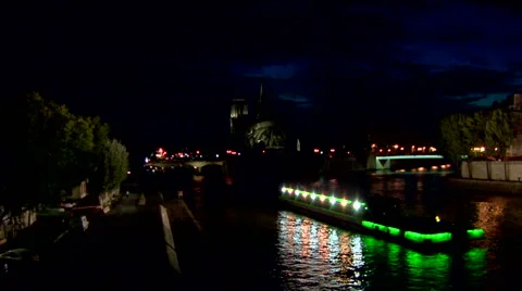Boat Excursion on the Seine Night Paris Stock Footage 47534308