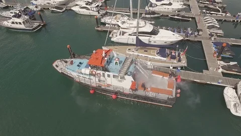 BOAT FIRE SIMULATION Stock Footage 96154696