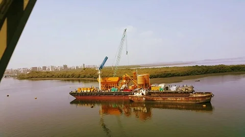 Boat Floating in Beautiful River Stock Footage 109413257