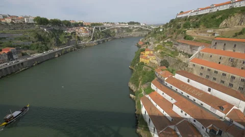 Boat floating on Douro River in Porto Stock Footage 52311552