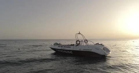 Boat floating drone fly by Stock Footage 140539022