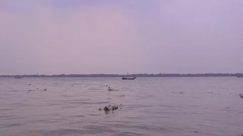 The boat is floating on the Ganges River. Stock Footage 220390722