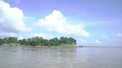 The boat is floating on the Ganges River. Stock Footage 220390757