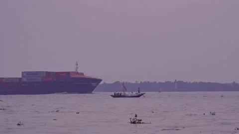 The boat is floating on the Ganges River. Stock Footage 220390997