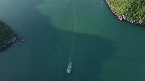 Boat floating in the Halong Bay and its emerald water. Stockbeeldmateriaal 123711099