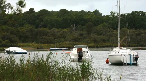 Boat is floating in a lake Stock Footage 7906726