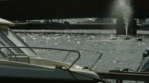 Boat floating at lake Stock Footage 49147284