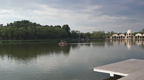 Boat floating in a pond (Harbin) Stock Footage 30308204