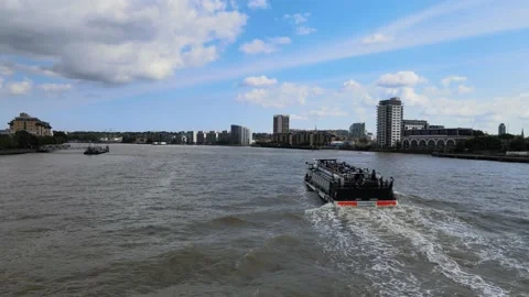 Boat floating on river and making foam and waves on water surface Video stock 160241825