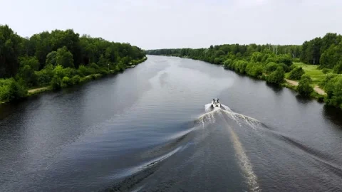 A boat floating on the river Video stock 142327226