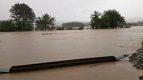 The boat floating on the river when raining, Thailand Stock Footage 248269242