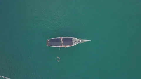 Boat Floating in the Sea from the Drone Stock Footage 133021705