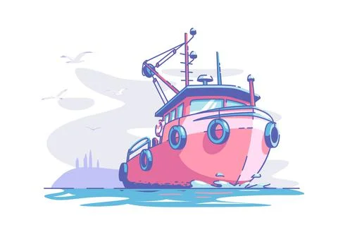 Boat floating at sea Stock Illustration