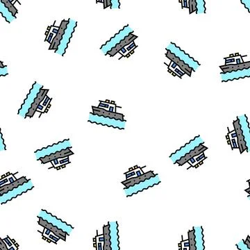 Boat floating in sea vector seamless pattern Illustrazione stock
