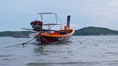 Boat Is Floating On Small Waves Stock Footage 283294312