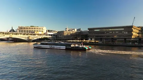 Boat floating on Thames river at Blackfriars Railway Bridge Stock Footage 157443875