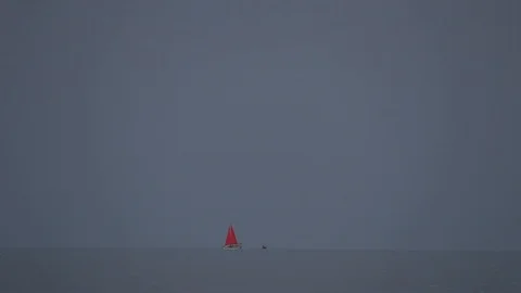 Boat floating on water view from far Stock Footage 125762947