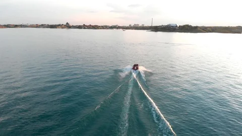 The boat is floating on the waves Stock Footage 111793786