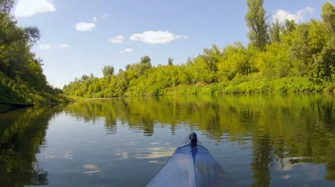 The boat floats down the river Stock Footage 49159682
