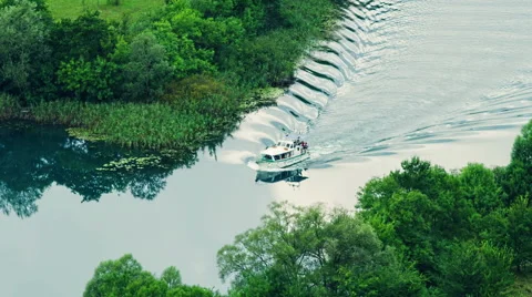 Boat floats Krka river Stock Footage 41718211