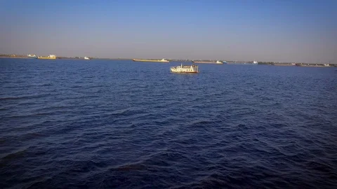 The boat floats to the left Stock Footage 96064844