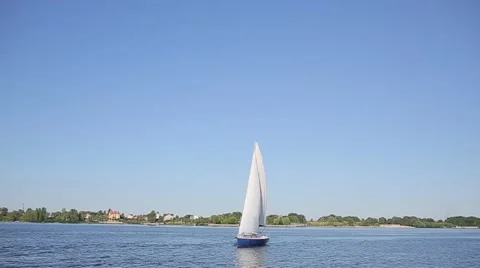 Boat floats on the river Stock Footage 68355966