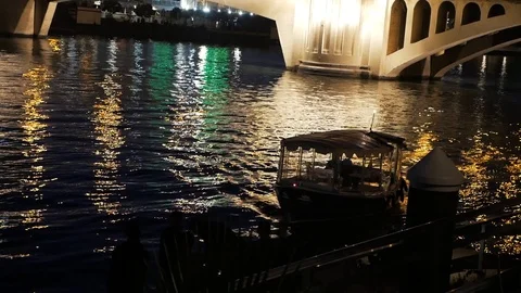 The boat floats on the river Stock Footage 88858247