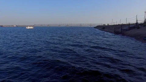 The boat floats on the river Stock Footage 96050771
