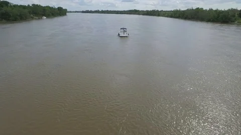Boat floats on the river Stock Footage 120658787