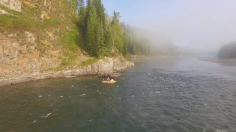 Boat floats on the river. Top view Stock Footage 60435057