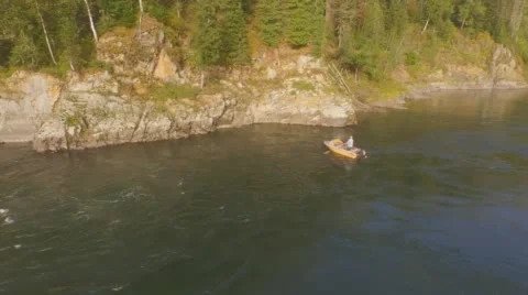 Boat floats on the river. Top view Stock Footage 60435067