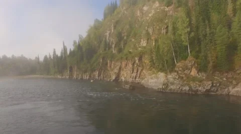 Boat floats on the river. Top view Stock Footage 60435269