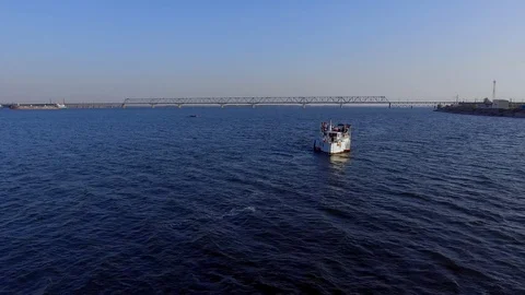 The boat floats towards Stock Footage 96064873