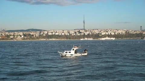 The boat floats on water Stock Footage 150280504