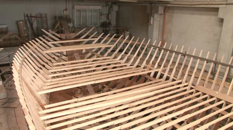 Boat frame in a shipyard Stock Footage 32047564